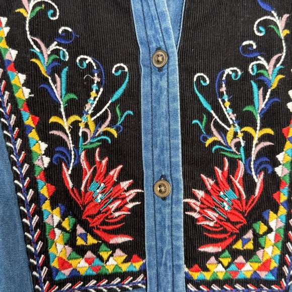 Anthropologie Holding Horses Denim Embroidered Shirt Women's Size 0 Western Boho - Picture 4 of 11